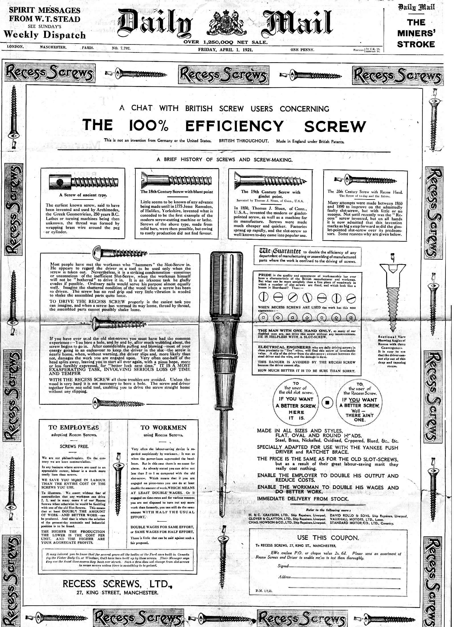 1913 Recess screws